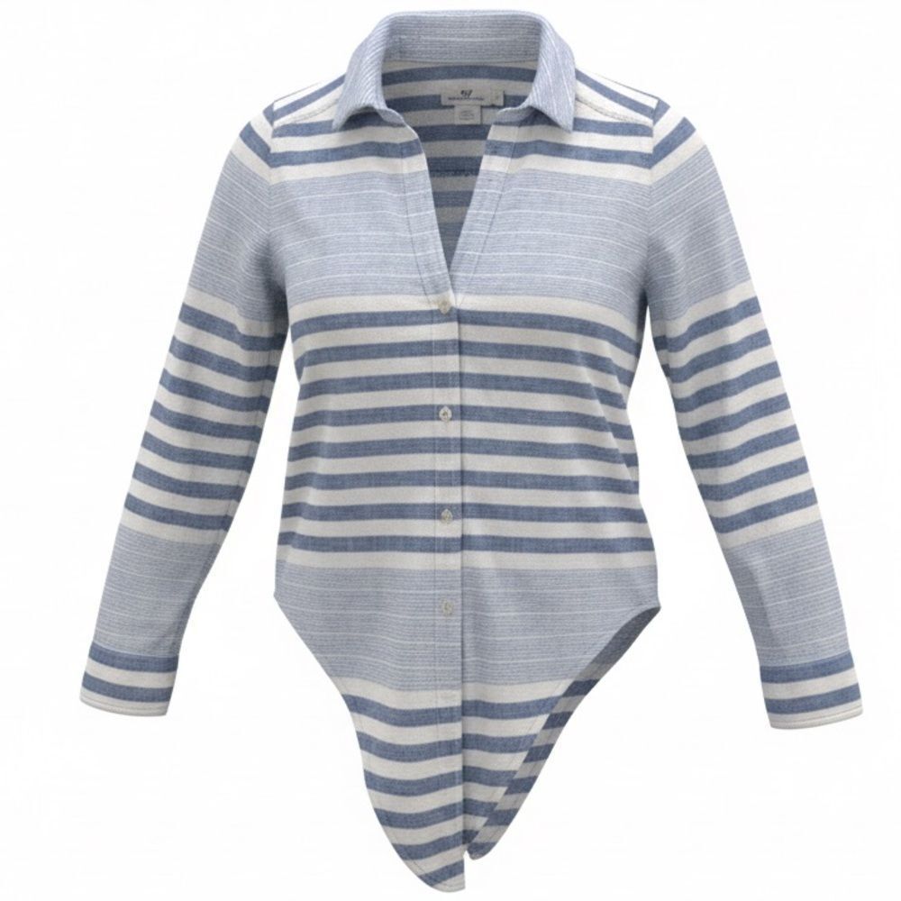 VINEYARD VINES WOMENS STRIPED TIE FRONT SHIRT SIZE 2 BLUE WHITE STRIPES